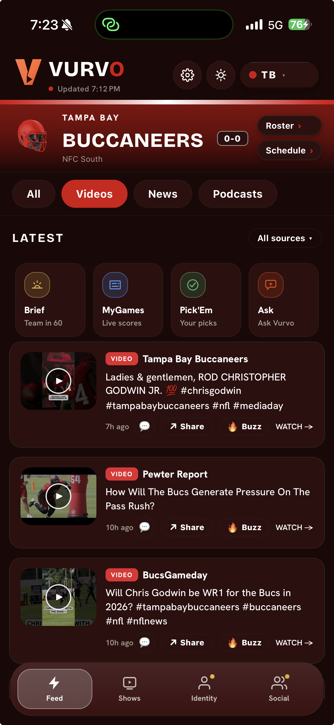 The real Vurvo feed for Tampa Bay Buccaneers fans, in their colors